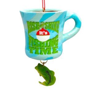 Midwest CBK Fish Coffee Cup Ornament Rise & Shine Fishing Time Large Resin 5"